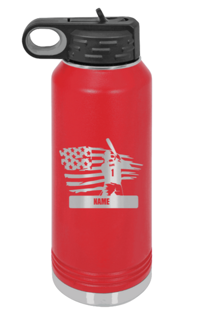 Baseball Player 2 - 32oz Water Bottle Laser Engraved- Red