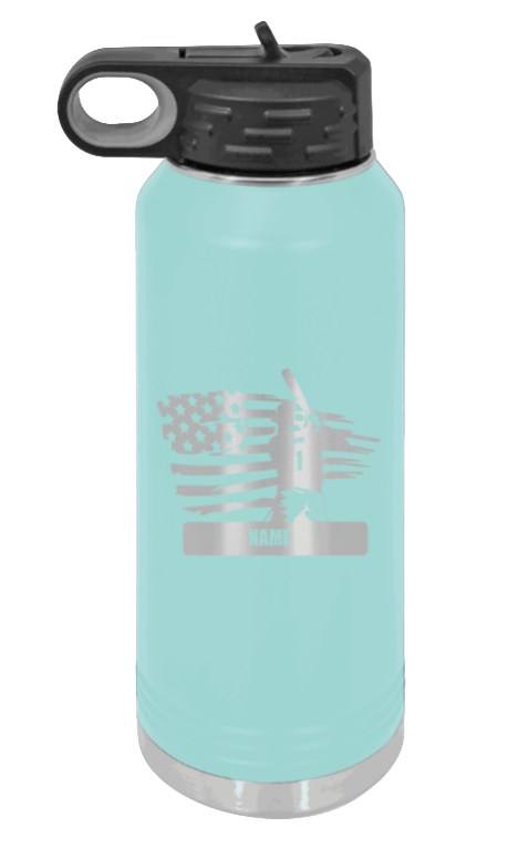 Baseball Player 2 - 32oz Water Bottle Laser Engraved- Teal