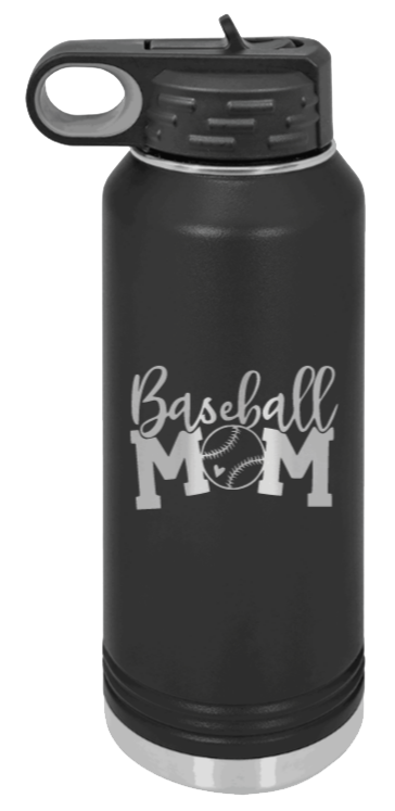Baseball Mom - 32oz Water Bottle Laser Engraved- Black