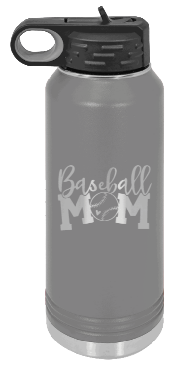 Baseball Mom - 32oz Water Bottle Laser Engraved- Dark Grey