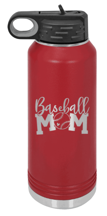 Baseball Mom - 32oz Water Bottle Laser Engraved- Maroon