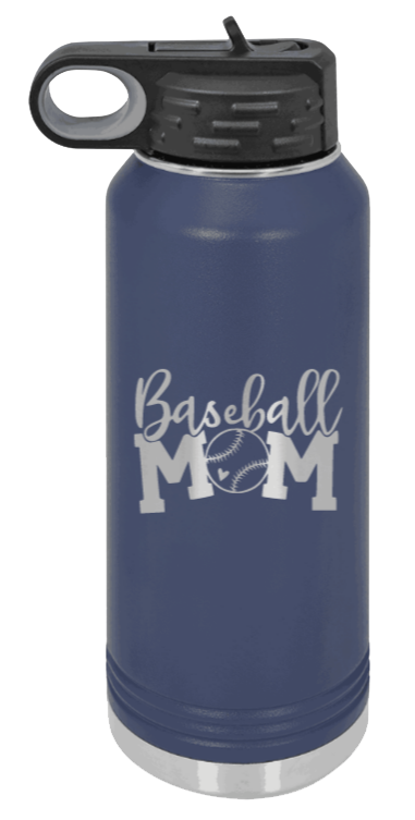Baseball Mom - 32oz Water Bottle Laser Engraved- Navy