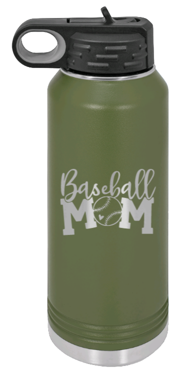 Baseball Mom - 32oz Water Bottle Laser Engraved- Olive