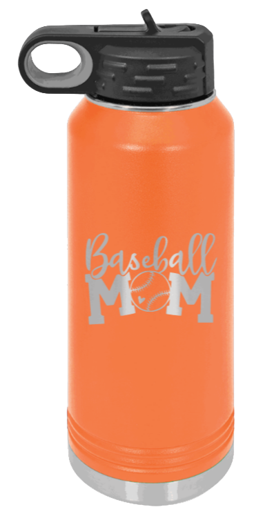 Baseball Mom - 32oz Water Bottle Laser Engraved- Orange