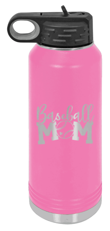 Baseball Mom - 32oz Water Bottle Laser Engraved- Pink