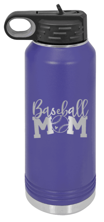 Baseball Mom - 32oz Water Bottle Laser Engraved- Purple