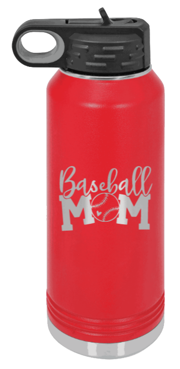Baseball Mom - 32oz Water Bottle Laser Engraved- Red