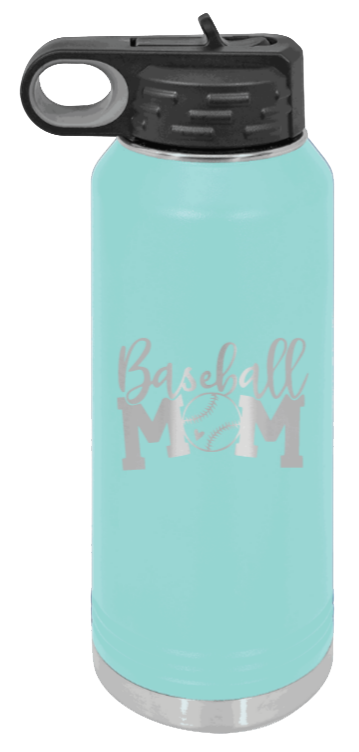 Baseball Mom - 32oz Water Bottle Laser Engraved- Teal