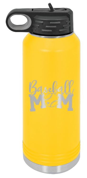 Baseball Mom - 32oz Water Bottle Laser Engraved- Yellow