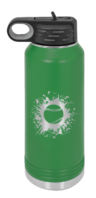 Baseball - 32oz Water Bottle Laser Engraved- Green