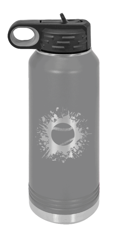 Baseball - 32oz Water Bottle Laser Engraved- Dark Grey