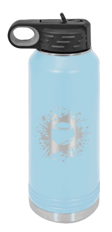 Baseball - 32oz Water Bottle Laser Engraved- Light Blue
