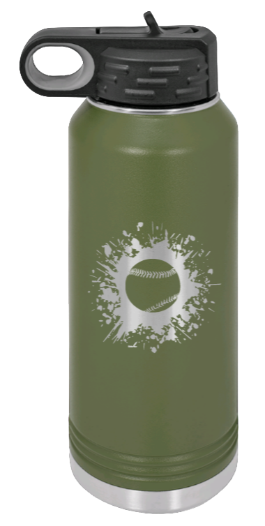 Baseball - 32oz Water Bottle Laser Engraved- Olive