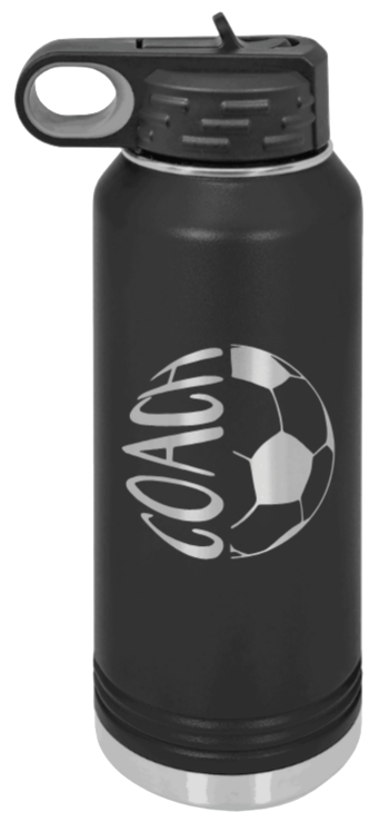 Soccer Ball Coach - 32oz Water Bottle Laser Engraved- Black