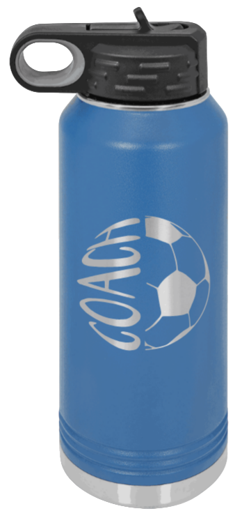 Soccer Ball Coach - 32oz Water Bottle Laser Engraved- Royal Blue
