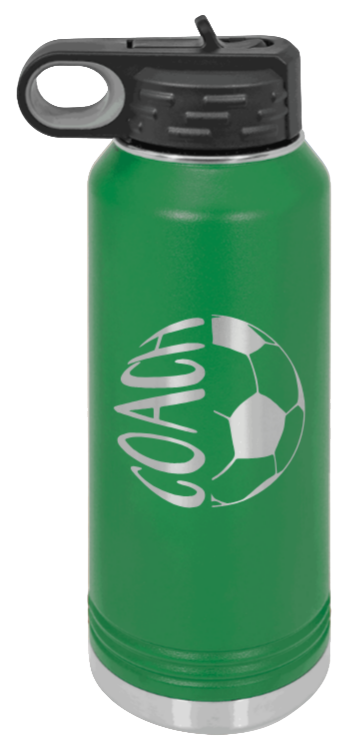 Soccer Ball Coach - 32oz Water Bottle Laser Engraved- Green