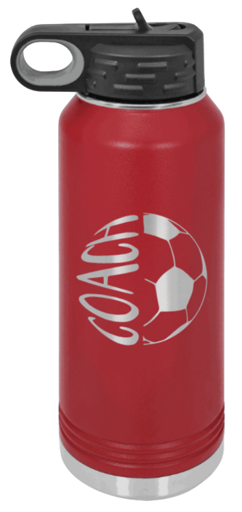 Soccer Ball Coach - 32oz Water Bottle Laser Engraved- Maroon
