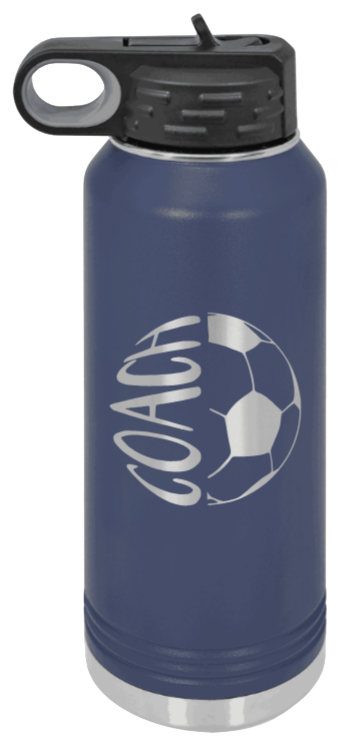 Soccer Ball Coach - 32oz Water Bottle Laser Engraved- Navy