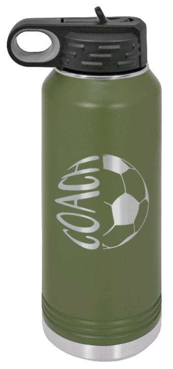 Soccer Ball Coach - 32oz Water Bottle Laser Engraved- Olive