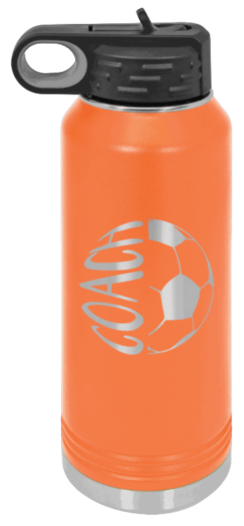 Soccer Ball Coach - 32oz Water Bottle Laser Engraved- Orange