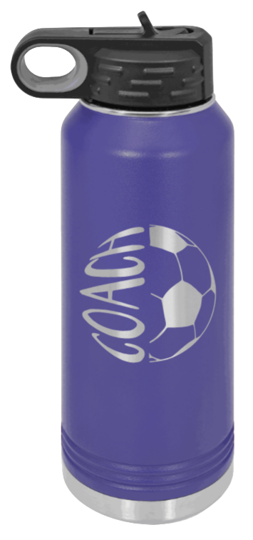 Soccer Ball Coach - 32oz Water Bottle Laser Engraved- Purple