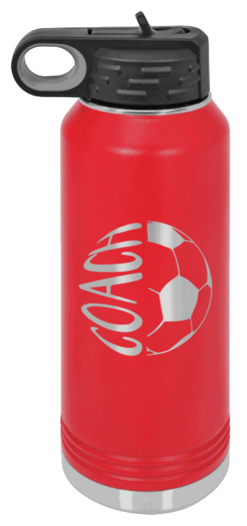 Soccer Ball Coach - 32oz Water Bottle Laser Engraved- Red