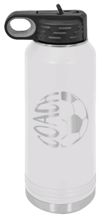 Soccer Ball Coach - 32oz Water Bottle Laser Engraved- White