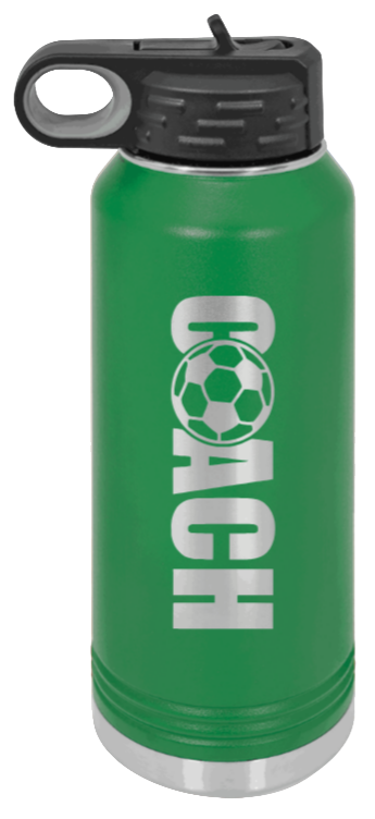 Soccer Coach - 32oz Water Bottle Laser Engraved- Green