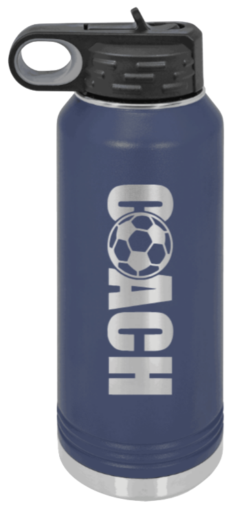 Soccer Coach - 32oz Water Bottle Laser Engraved- Navy