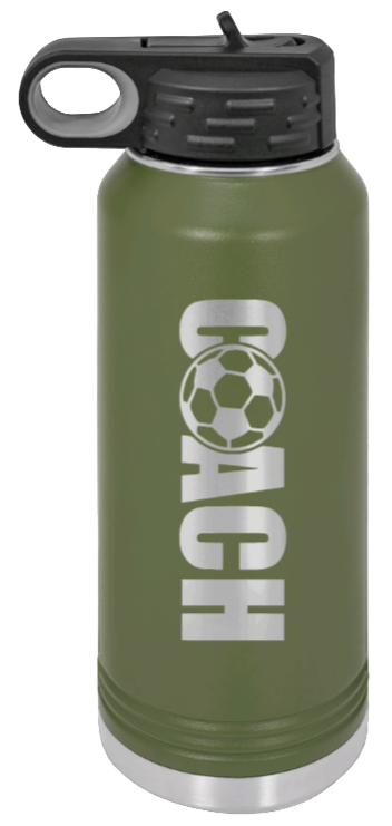Soccer Coach - 32oz Water Bottle Laser Engraved- Olive