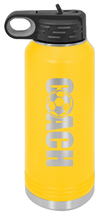 Soccer Coach - 32oz Water Bottle Laser Engraved- Yellow