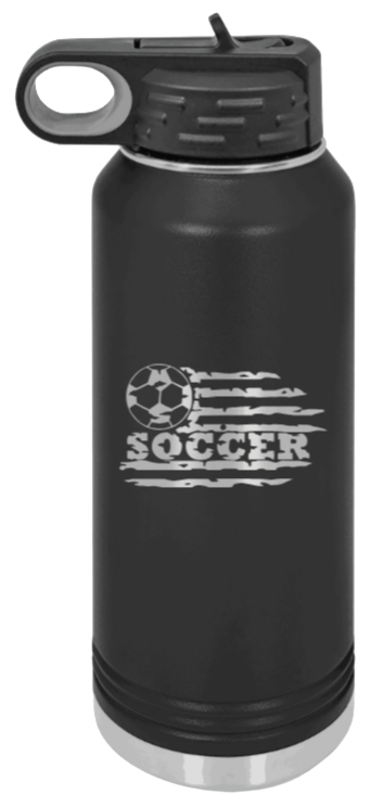 Soccer Flag - 32oz Water Bottle Laser Engraved- Black