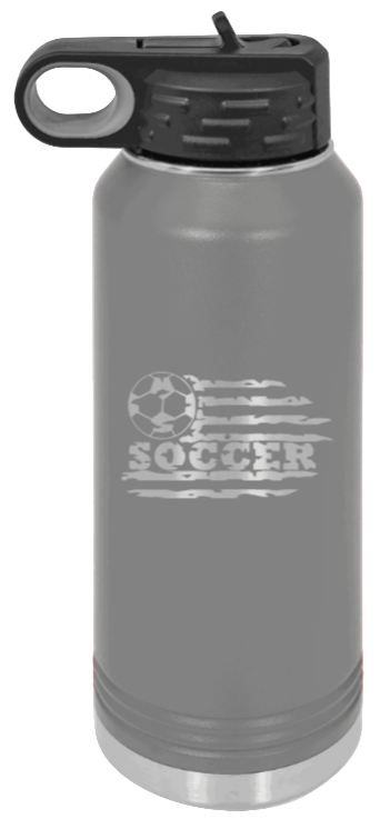 Soccer Flag - 32oz Water Bottle Laser Engraved- Dark Grey