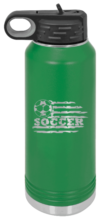 Soccer Flag - 32oz Water Bottle Laser Engraved- Green