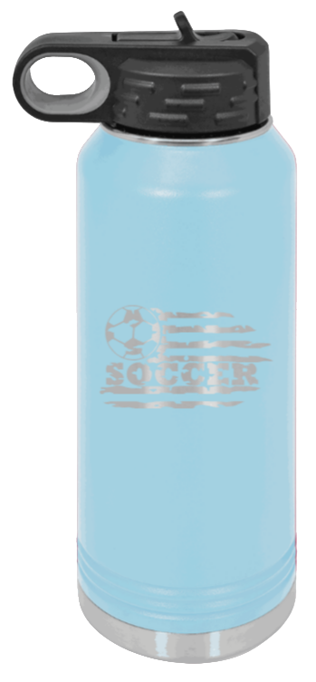 Soccer Flag - 32oz Water Bottle Laser Engraved- Light Blue