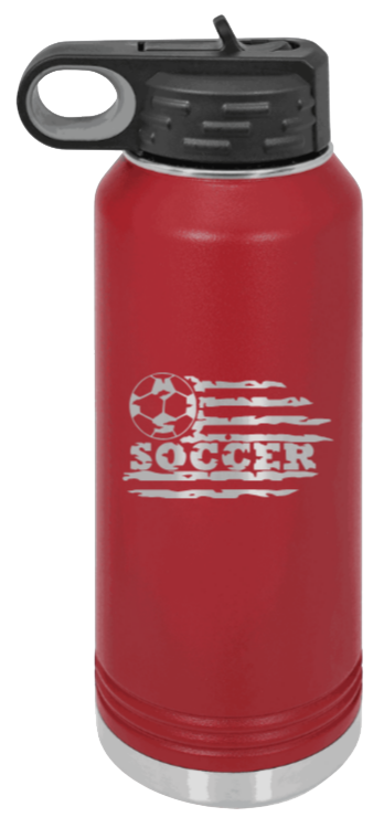 Soccer Flag - 32oz Water Bottle Laser Engraved- Maroon