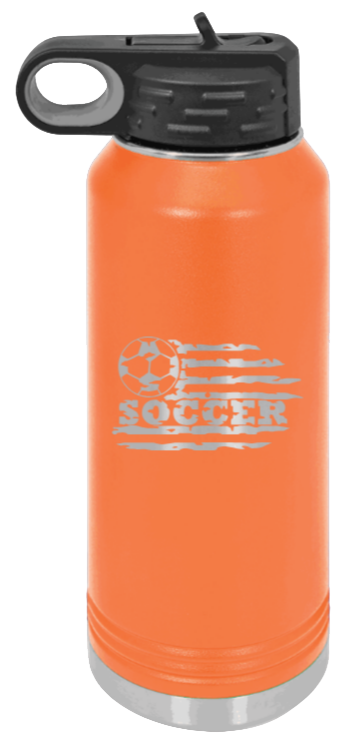 Soccer Flag - 32oz Water Bottle Laser Engraved- Orange