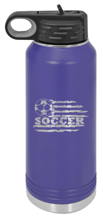 Soccer Flag - 32oz Water Bottle Laser Engraved- Purple