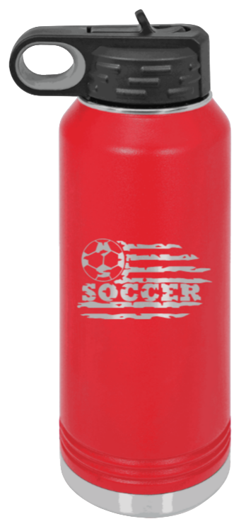 Soccer Flag - 32oz Water Bottle Laser Engraved- Red