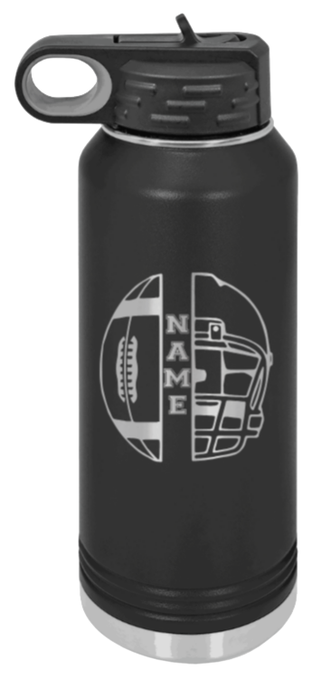 Football Helmet Name - 32oz Water Bottle Laser Engraved- Black