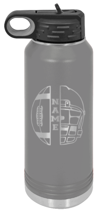 Football Helmet Name - 32oz Water Bottle Laser Engraved- Dark Grey