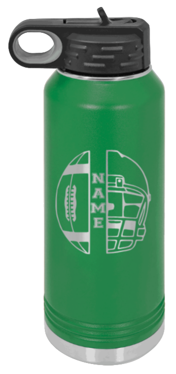 Football Helmet Name - 32oz Water Bottle Laser Engraved- Green