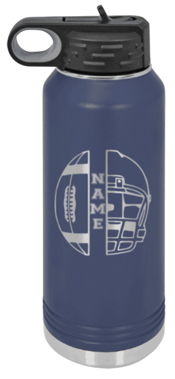 Football Helmet Name - 32oz Water Bottle Laser Engraved- Navy