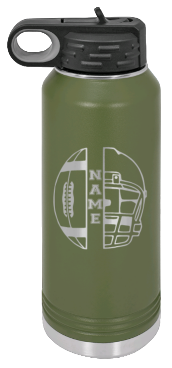 Football Helmet Name - 32oz Water Bottle Laser Engraved- Olive