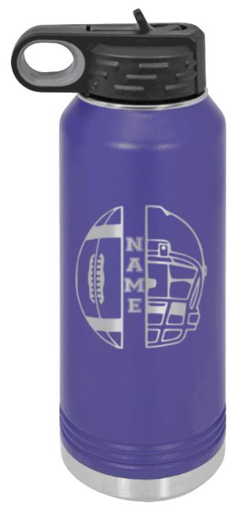 Football Helmet Name - 32oz Water Bottle Laser Engraved- Purple