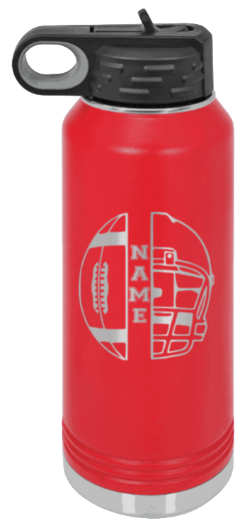 Football Helmet Name - 32oz Water Bottle Laser Engraved- Red