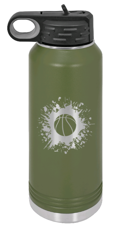 Basketball - 32oz Water Bottle Laser Engraved- Olive