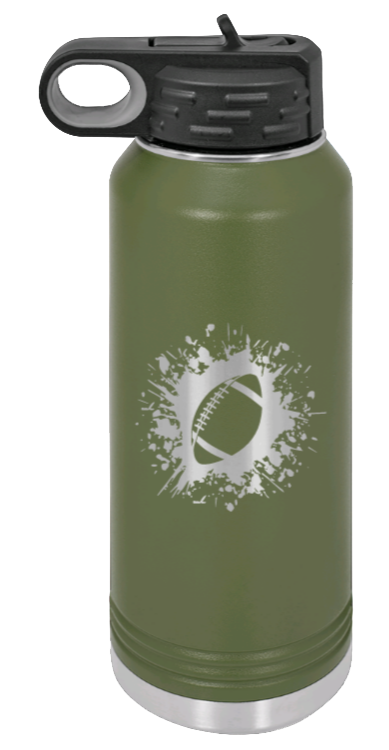 Football - 32oz Water Bottle Laser Engraved- Olive