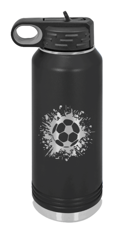 Soccer - 32oz Water Bottle Laser Engraved- Black