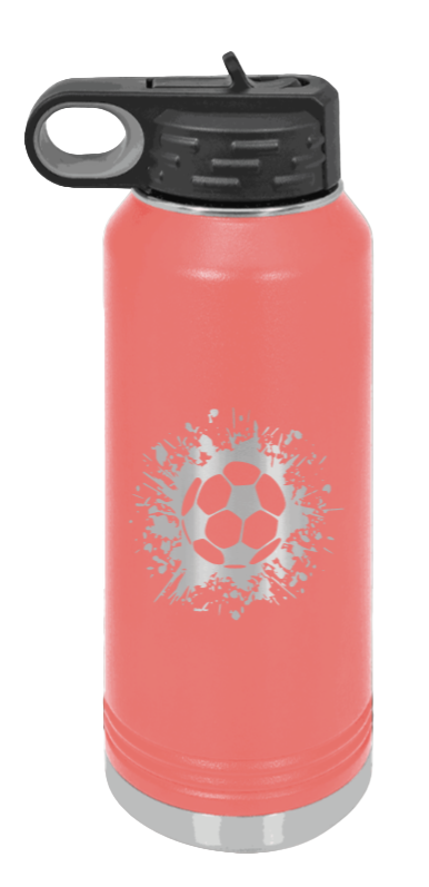 Soccer - 32oz Water Bottle Laser Engraved- Coral